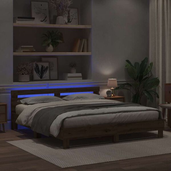 vidaXL Estrutura da Cama com cabeceira carvalho artisiano 200 x 200 cm