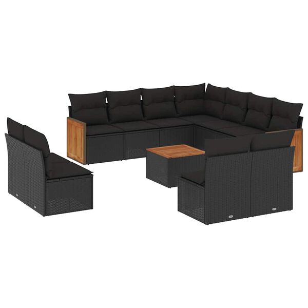 vidaXL 12 pcs conjunto de sof&aacute;s de jardim c/ almofad&otilde;es vime PE preto