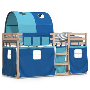 vidaXL Beliche com cortinas 80x200 cm madeira de pinho maci&ccedil;a azul