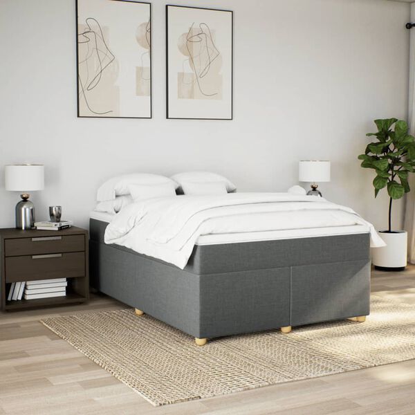 vidaXL Cama com molas/colch&atilde;o 140x190 cm tecido cinzento-escuro