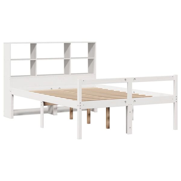 vidaXL Cama com estante sem colch&atilde;o 160x200 cm pinho maci&ccedil;o branco