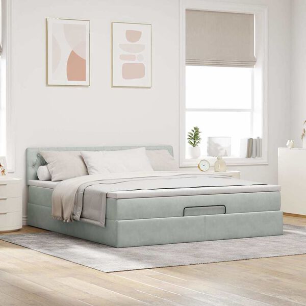 vidaXL Estrutura de cama otomana com colch&atilde;o 180x200 cm cinzento claro