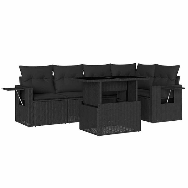 vidaXL 6 pcs conjunto sof&aacute;s de jardim c/ almofad&otilde;es vime PE preto