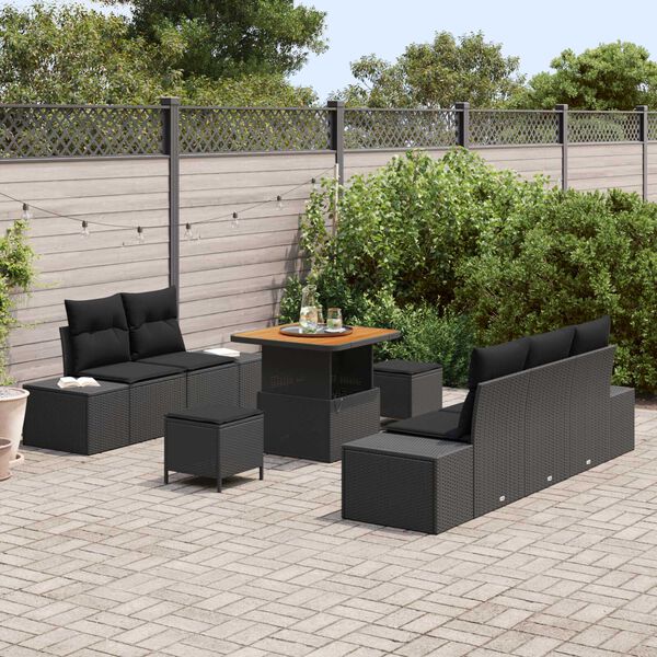 vidaXL Conjunto de Sofá de Jardim com almofada 8 pcs Preto