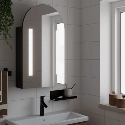 vidaXL Armário espelhado arqueado p/ casa de banho c/ luz LED preto