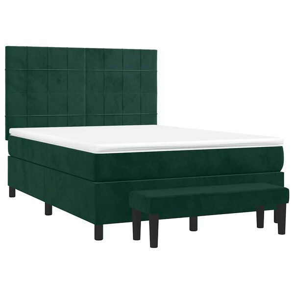vidaXL Cama com molas/colch&atilde;o 140x190 cm veludo verde-escuro