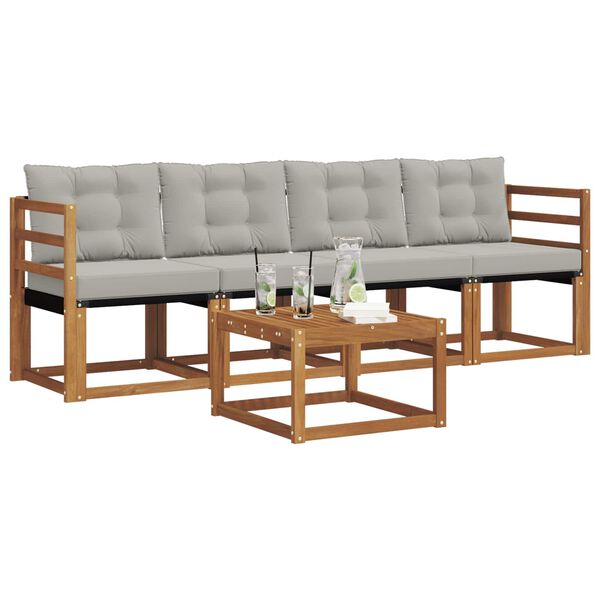 vidaXL Conjunto de Sof&aacute;s para Exterior 5 pcs Cinza Natural e Claro