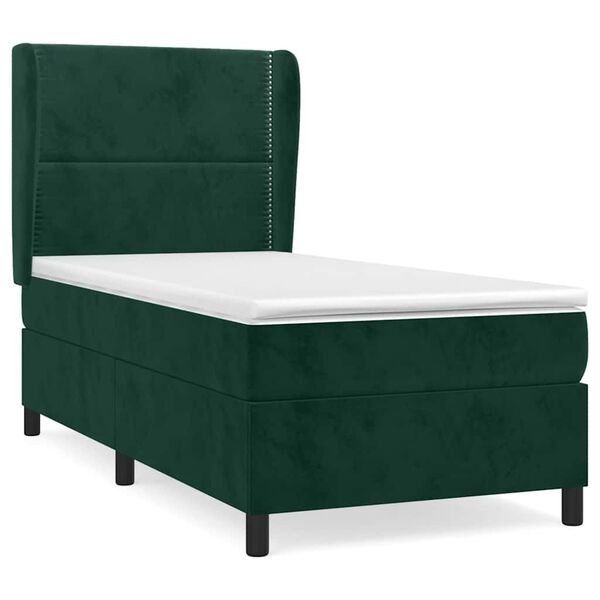 vidaXL Cama com molas/colch&atilde;o 90x190 cm veludo verde-escuro