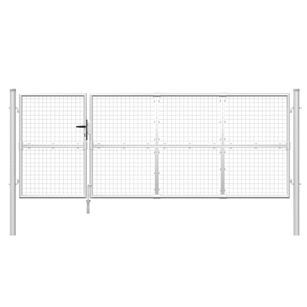 vidaXL Port&atilde;o de jardim em tela met&aacute;lica cor prata 350x125 cm a&ccedil;o galvanizado.