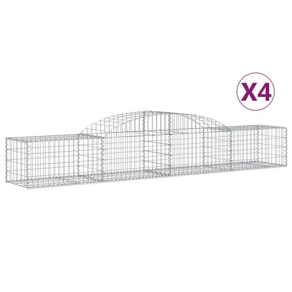 vidaXL Cestos gabi&atilde;o arqueados 4 pcs 300x50x40/60 cm ferro galvanizado