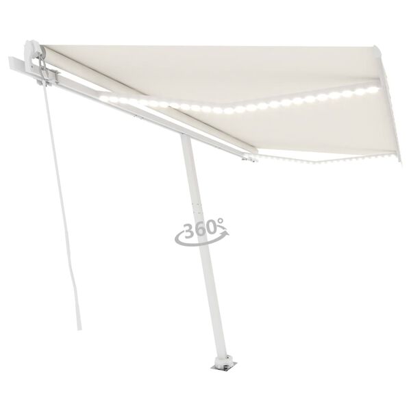vidaXL Toldo retr&aacute;til manual com LED 450x350 cm cor creme