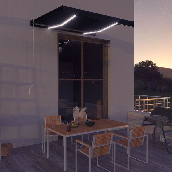 vidaXL Toldo retrátil manual c/ LED 300x250 cm antracite