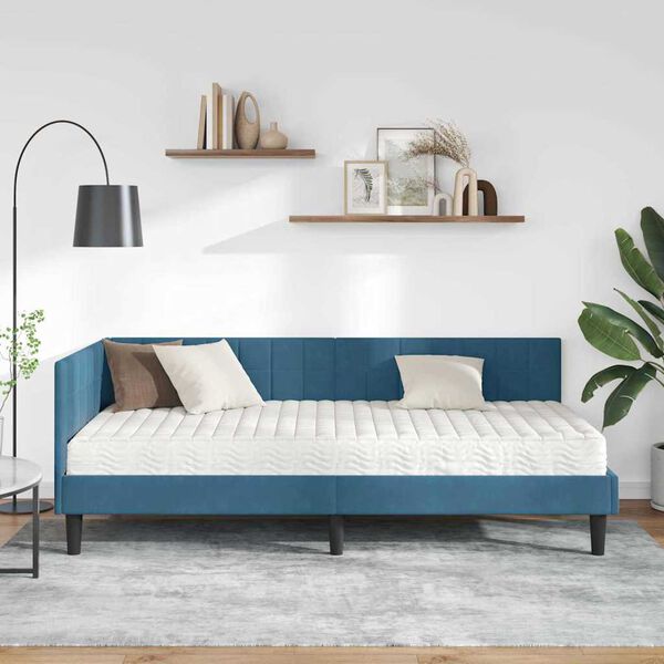 vidaXL Estrutura de Cama de Canto com Colch&atilde;o Manual 2 pcs Azul Veludo