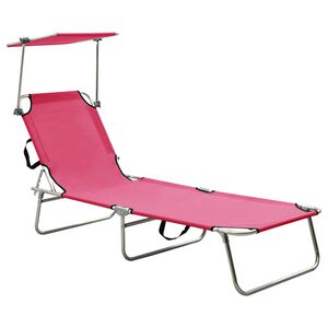 vidaXL Espregui&ccedil;adeira dobr&aacute;vel com toldo a&ccedil;o rosa magento
