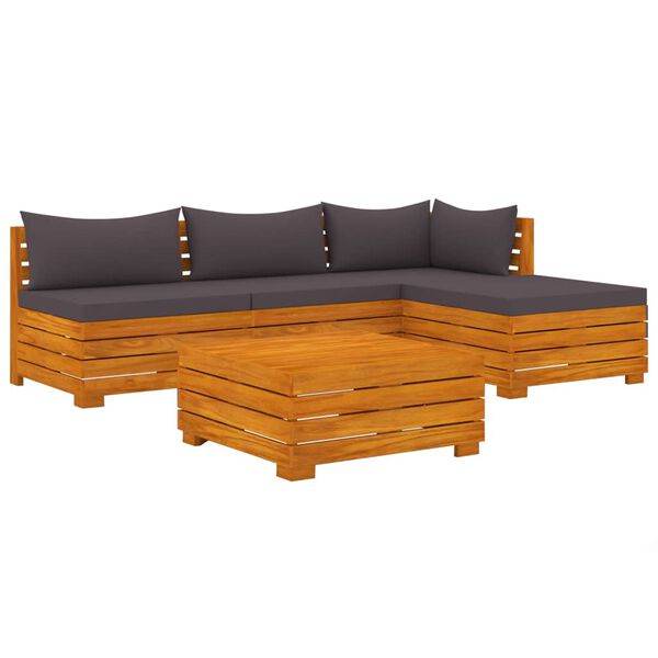 vidaXL 5 pcs conjunto lounge de jardim c/ almofad&otilde;es ac&aacute;cia maci&ccedil;a