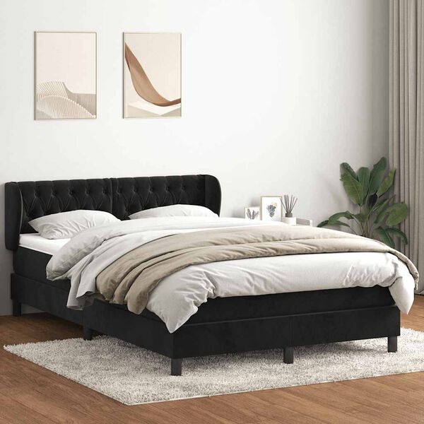 vidaXL Cama com molas/colch&atilde;o 160x220 cm veludo preto