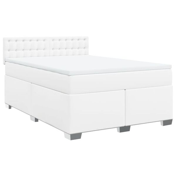 vidaXL Cama com molas/colch&atilde;o 140x200 cm couro artificial branco