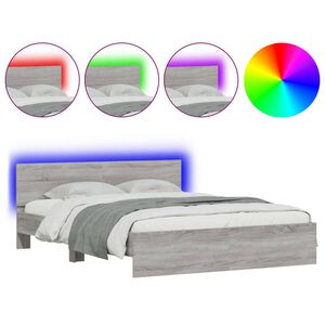 vidaXL Estrutura cama c/ cabeceira/luzes LED 160x200cm cinzento sonoma