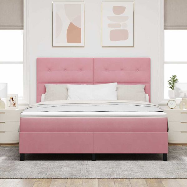 vidaXL Cama Box Spring LED com colch&atilde;o Rosa 180 x 200 cm Veludo