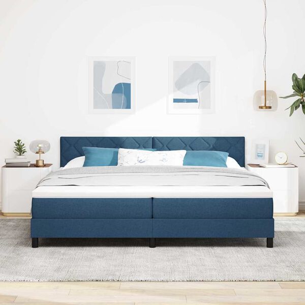 vidaXL Cama Box com colch&atilde;o com cabeceira Azul 200 x 200 cm tecido