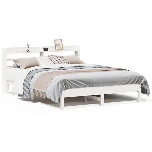 vidaXL Cama sem colch&atilde;o 135x190 cm madeira de pinho maci&ccedil;a branco