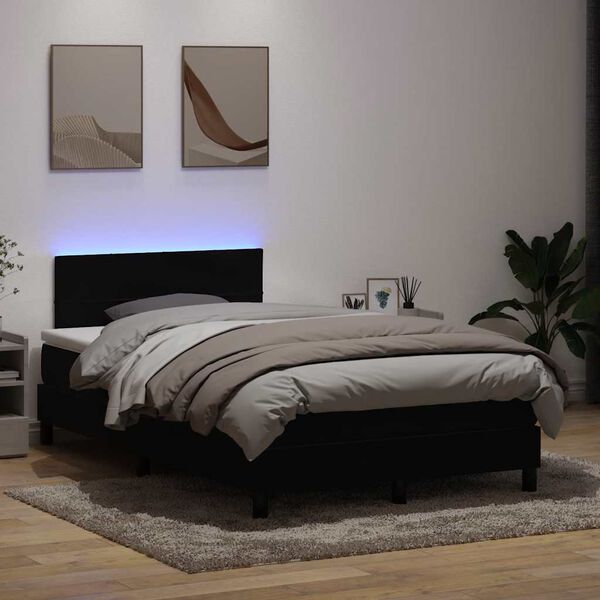 vidaXL Cama box spring c/ colch&atilde;o e LED 120x210 cm veludo preto