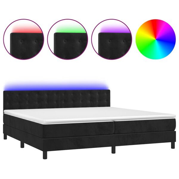 vidaXL Cama box spring c/ colch&atilde;o/LED 200x200 cm veludo preto