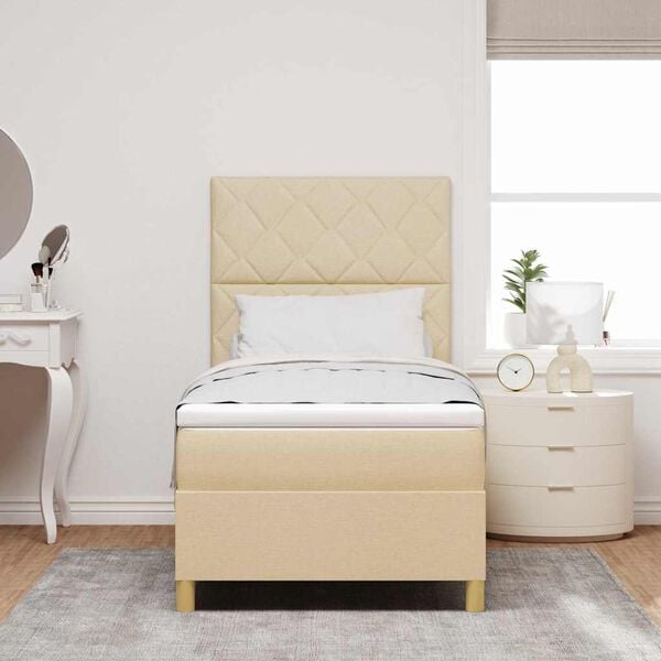 vidaXL Cama Box com colch&atilde;o com cabeceira Creme 100 x 200 cm tecido