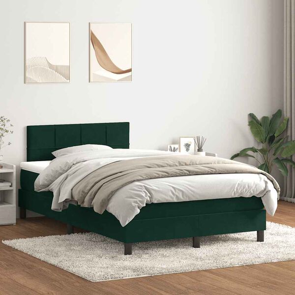 vidaXL Cama com molas/colch&atilde;o 120x220 cm veludo verde-escuro