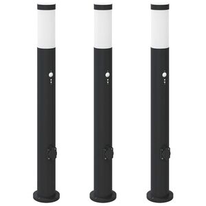 vidaXL Lumin&aacute;rias de balizador com sensor e tomada, 3 pe&ccedil;as, 80 cm, a&ccedil;o inoxid&aacute;vel, IP44