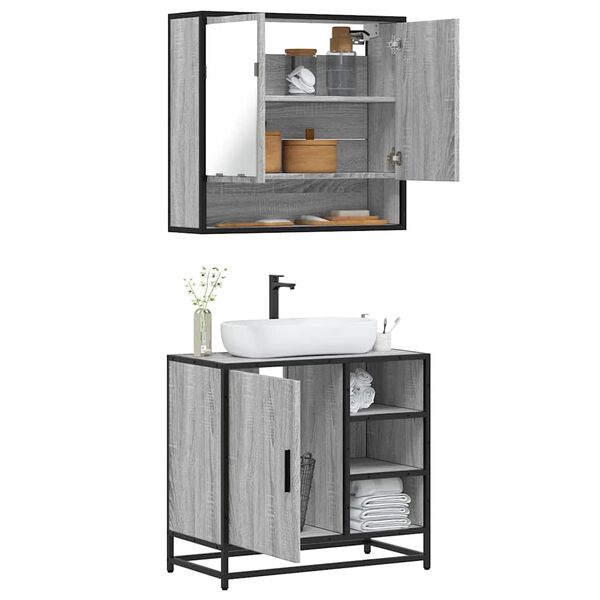 vidaXL 2 pcs conjunto m&oacute;veis WC derivados de madeira sonoma cinza