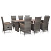vidaXL 9 pcs conjunto jantar exterior c/ almofad&otilde;es vime PE cinzento