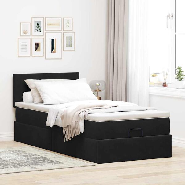 Estrutura de cama otomana vidaXL com colch&atilde;o preto 100x200cm Veludo