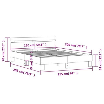vidaXL Estrutura cama c/ cabeceira 150x200 cm derivados madeira branco