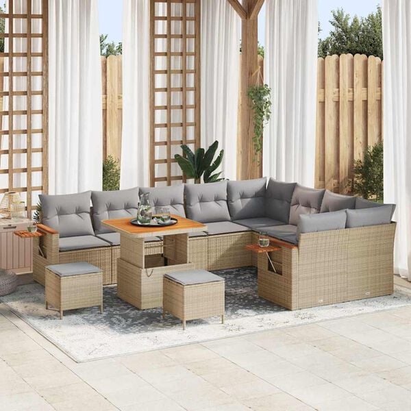 vidaXL Conjunto de Sof&aacute; de Jardim com almofada Bege Rattan Sint&eacute;tico