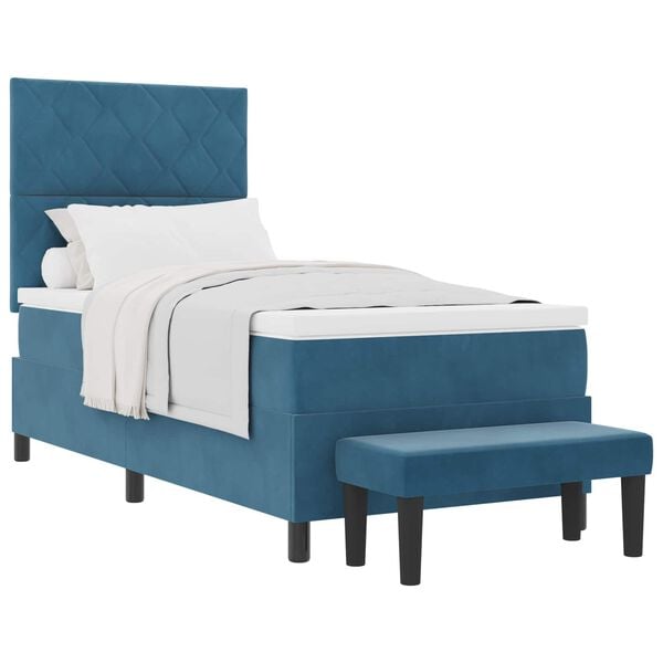 vidaXL Cama Box com colch&atilde;o Azul escuro 90 x 200 cm Veludo