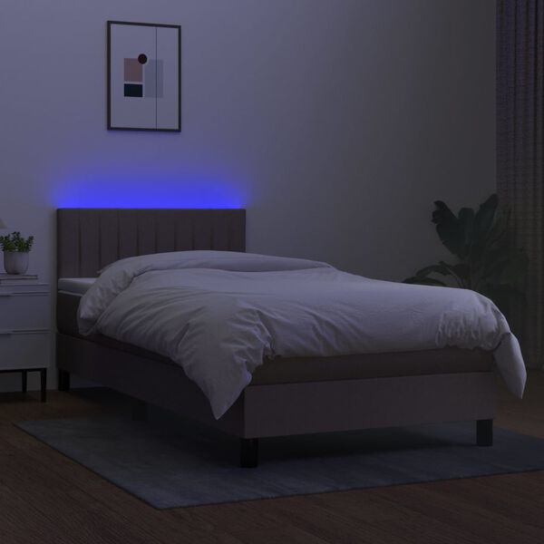 vidaXL Cama box spring colch&atilde;o/LED 100x200cm tecido cinza-acastanhado