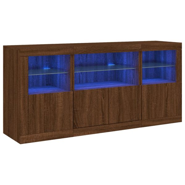 vidaXL Aparador com luzes LED 142,5x37x67 cm carvalho castanho