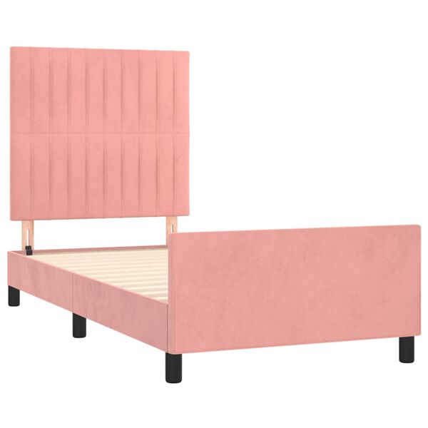 vidaXL Estrutura de cama c/ cabeceira 100x200 cm veludo rosa