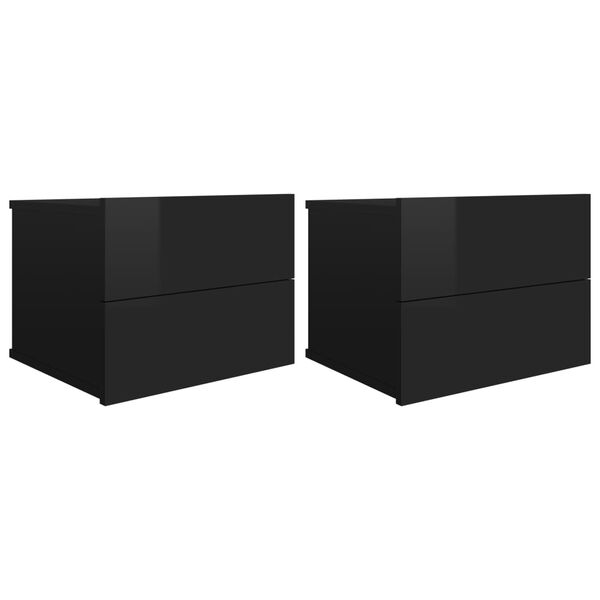 vidaXL Mesas de cabeceira 2 pcs 40x30x30cm contraplacado preto brilhante