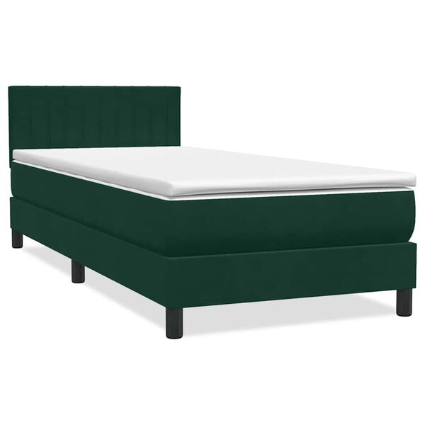 vidaXL Cama box spring c/ colch&atilde;o e LED 90x220 cm veludo verde-escuro