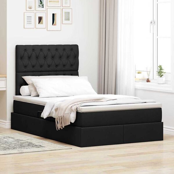 vidaXL Cama com arruma&ccedil;&atilde;o e colch&atilde;o Preto 120 x 190 cm Poli&eacute;ster