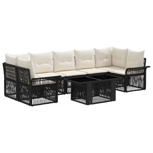 vidaXL Conjunto de Sof&aacute; de Jardim 8 unid. Preto e Branco Creme vime PE