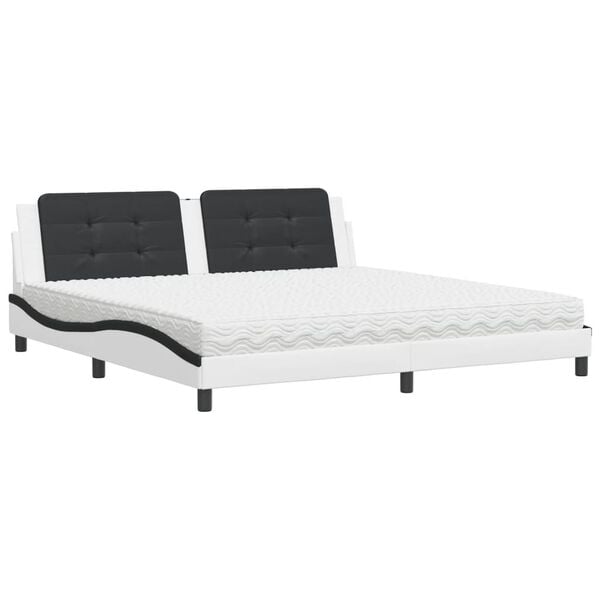 vidaXL Cama com colch&atilde;o Zadar 200x200 cm couro artificial preto e branco