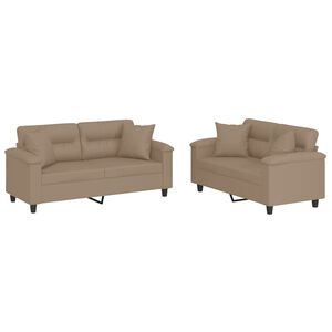 vidaXL 2 pcs conjunto sof&aacute;s c/ almofadas couro artificial cappuccino