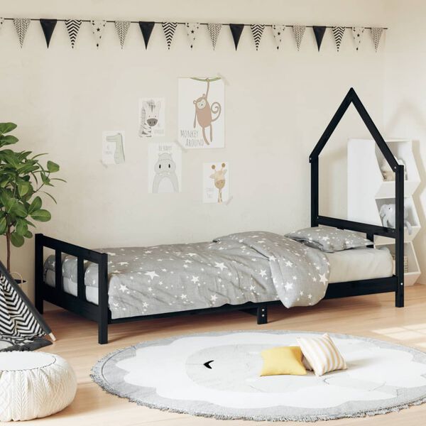 vidaXL Estrutura de cama infantil 90x190 cm pinho maciço preto