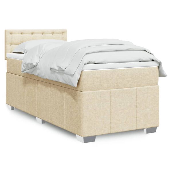 vidaXL Cama com molas/colch&atilde;o 90x200 cm tecido cor cr&egrave;me
