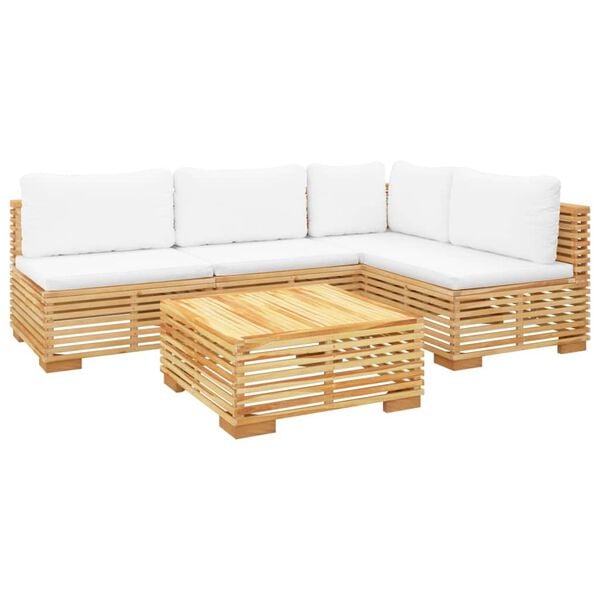 vidaXL 5 pcs conjunto lounge jardim c/ almofad&otilde;es madeira teca maci&ccedil;a