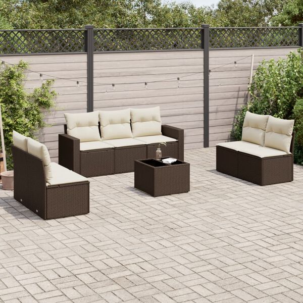 vidaXL 8 pcs conjunto sof&aacute;s de jardim c/ almofad&otilde;es vime PE castanho