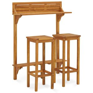 vidaXL 3 pcs conjunto de bar para varanda madeira de ac&aacute;cia maci&ccedil;a